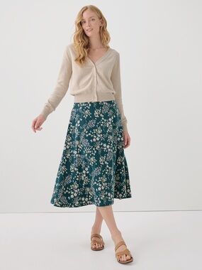 ‼️EUC: Pact Organic Teal Floral Fit & Flare Midi Skirt - XL